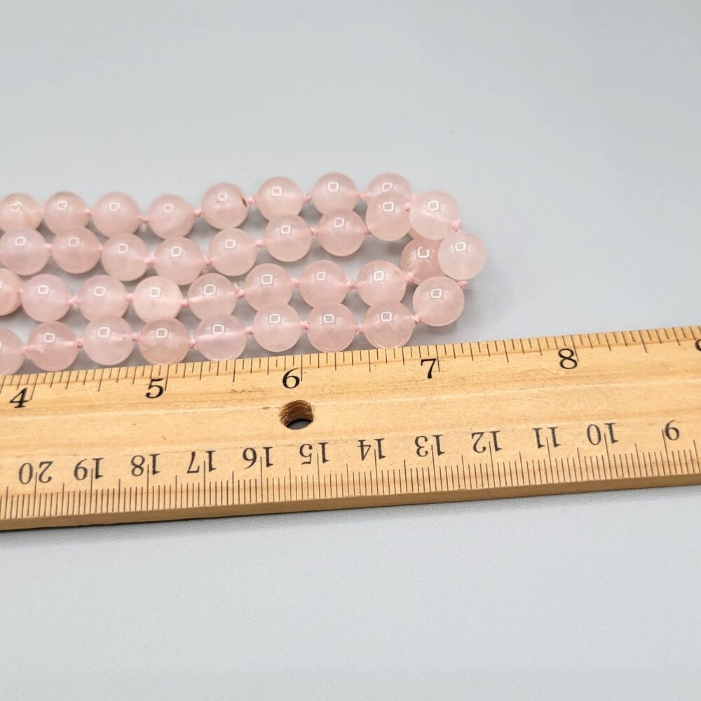 Hand Knotted Pink Rose Quartz Beaded Necklace 10mm No clasp 28" Length - Picture 6 of 6